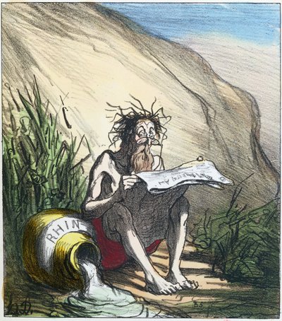 Diogenes reading a newspaper, c.1870 by Honoré Daumier
